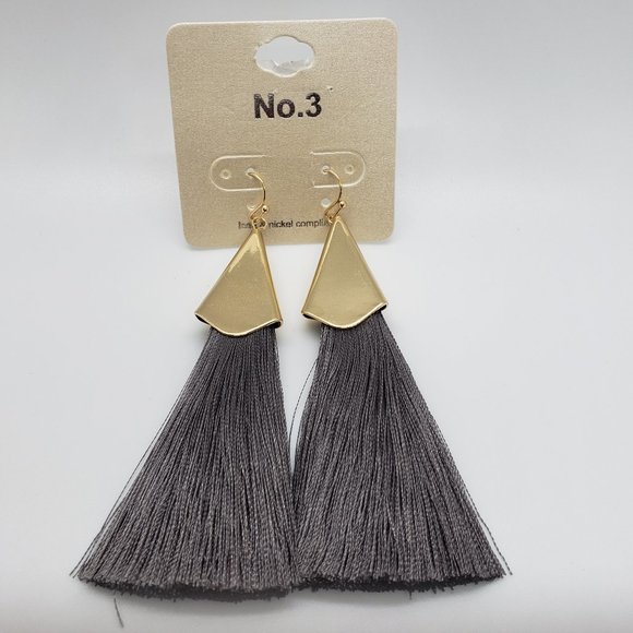 Gold Tone Gray Fringe Tassel Dangle Fashion Earrings - Picture 1 of 4